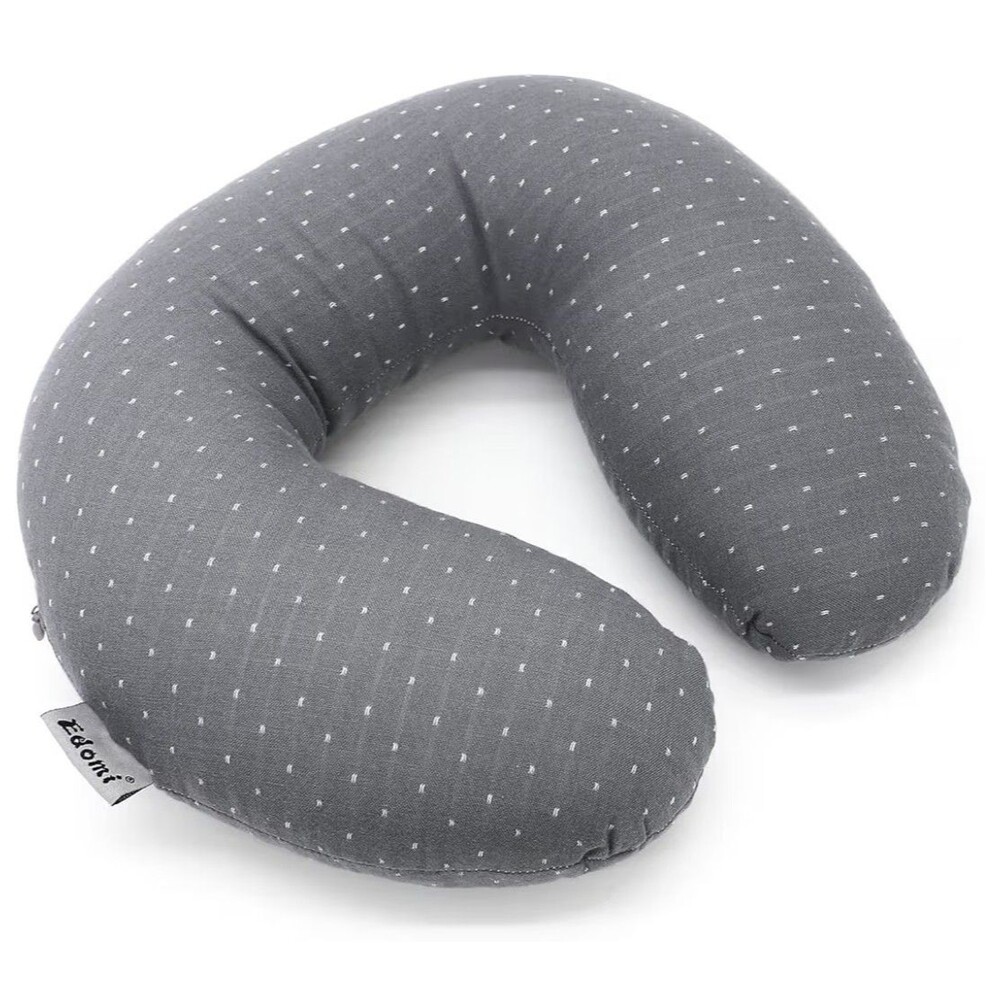 Buckwheat Hull U-Shaped Neck Pillow Adjustable,  with Pillowcase Grey